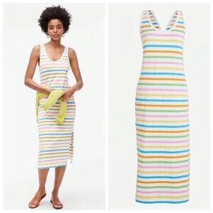 J. Crew Dress Women's Small Rainbow Stripe Scoop Neck Side Slit AL057